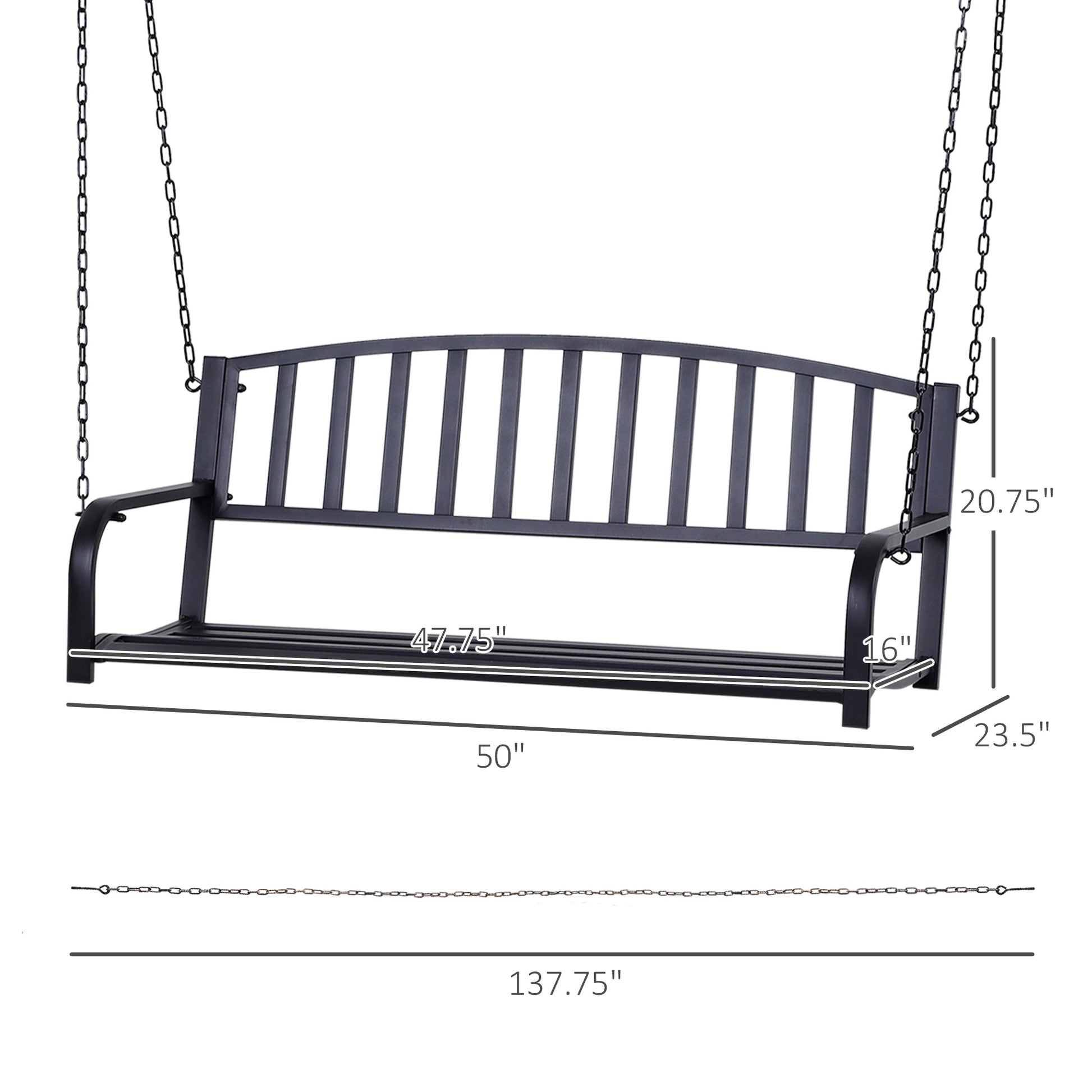 50" Porch Swing Patio Swing Chair Hanging Bench Outdoor Glider Chair with Chain Black at Gallery Canada