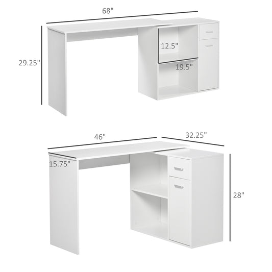 360° Rotating Corner Desk Computer Table w/ Storage Cabinet Shelf Student Study Writing Desk Home Office Furniture White at Gallery Canada