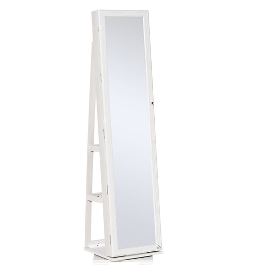 360° Swivel Jewelry Cabinet, Mirror Armoire, Full Length Mirror, Lockable Jewelry Organizer with Built-In Small Mirror, White - Gallery Canada