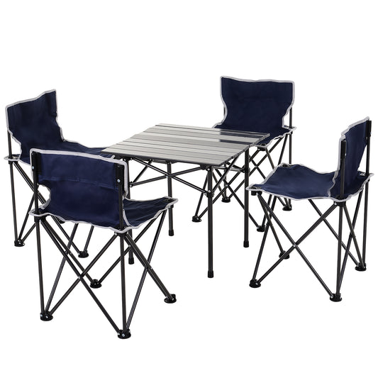 Portable Picnic Table with 4 Stools and Carry Bag, Folding Camping Table and Chairs Set w/ Aluminum Roll-up Tabletop for Indoor Outdoor Travel Party BBQ - Gallery Canada
