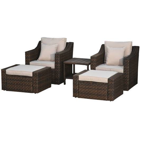 5-Piece Patio Furniture Set Outdoor Rattan Wicker Conversation Set with 2 Cushioned Chairs, 2 Ottomans and Coffee Table, Replacement Cushion Cover Included, Brown at Gallery Canada