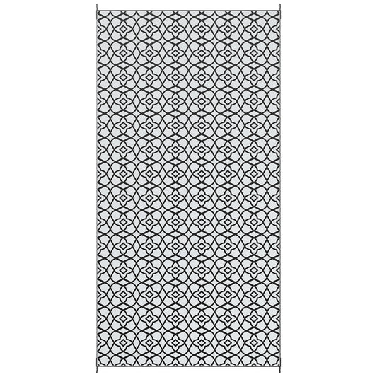 Reversible Outdoor Rug, Waterproof Plastic Straw RV Rug with Carry Bag, 9' x 18', Black and White Clover - Gallery Canada