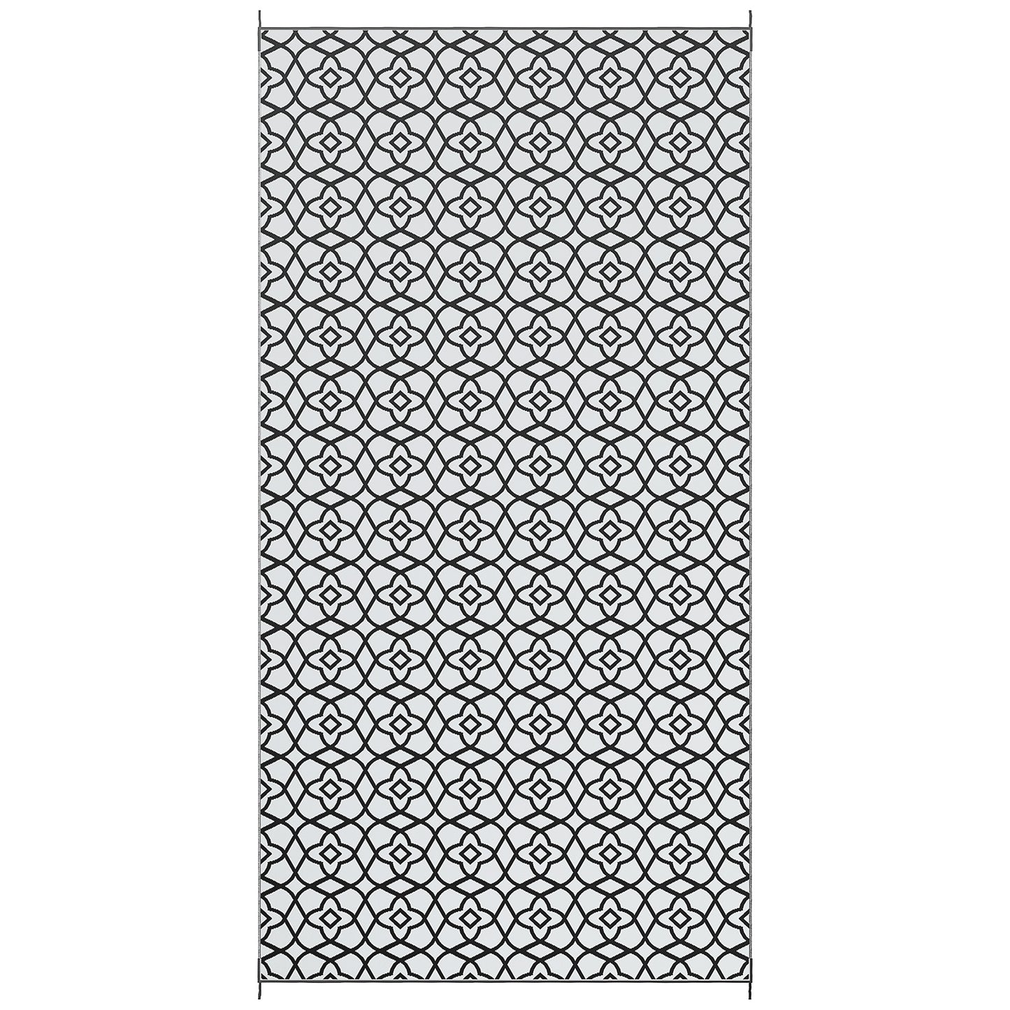 Reversible Outdoor Rug, Waterproof Plastic Straw RV Rug with Carry Bag, 9' x 18', Black and White Clover at Gallery Canada