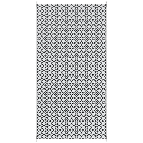 Reversible Outdoor Rug, Waterproof Plastic Straw RV Rug with Carry Bag, 9' x 18', Black and White Clover