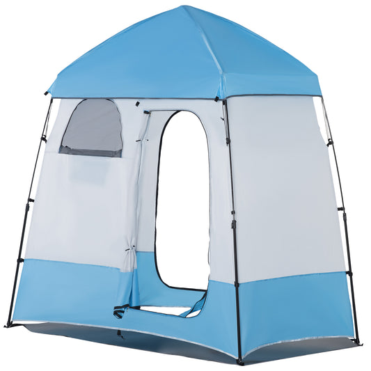 Pop Up Shower Tent, Portable Privacy Shelter for 2 Persons, Changing Room with 2 Windows, 3 Doors, Carrying Bag, Grey and Blue - Gallery Canada