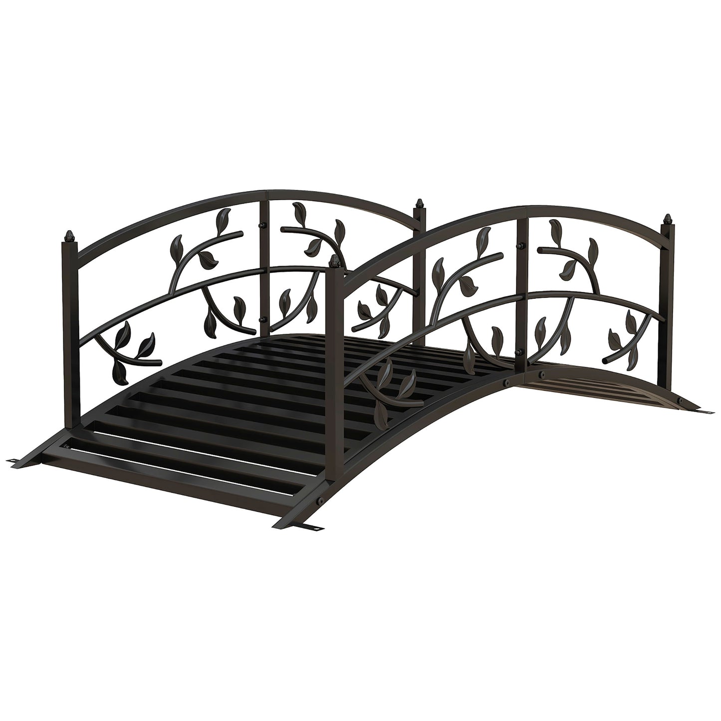 4' Metal Arch Garden Bridge Arc Footbridge with Guardrails and Decorative Vine Pattern, Black at Gallery Canada