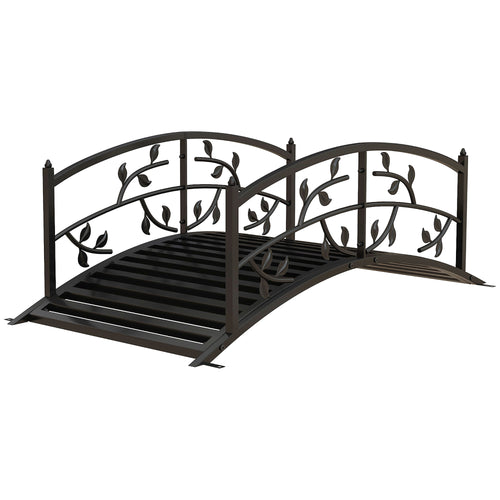 4' Metal Arch Garden Bridge Arc Footbridge with Guardrails and Decorative Vine Pattern, Black