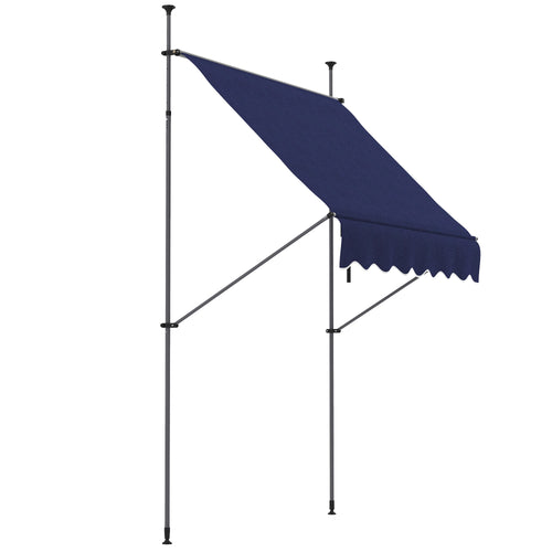 6.5' x 4' Manual Retractable Awning, Non-Screw Freestanding Patio Awning, UV Resistant, for Window or Door, Blue