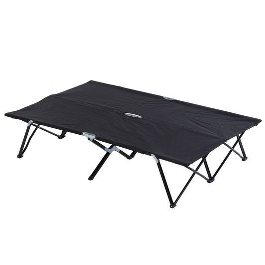 76" Two Person Folding Camping Cot Outdoor Portable Double Cot Wide Military Sleeping Bed w/ Carrying Bag Black - Gallery Canada