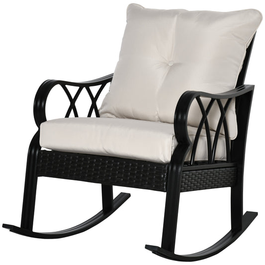 Outdoor Wicker Rocking Chair with Padded Cushions for Garden, Patio, and Backyard, Khaki at Gallery Canada