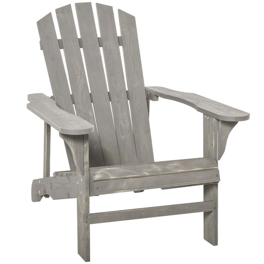 Wood Adirondack Chair, Outdoor Patio Chair with Slatted Design for Deck, Garden, Backyard, Fire Pit, Light Grey at Gallery Canada