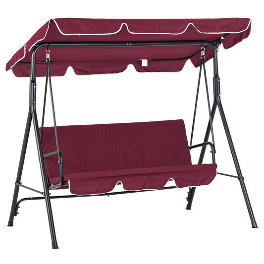 3-Seat Patio Swing Chair, Outdoor Porch Swing Glider with Adjustable Canopy, Removable Cushion, and Weather Resistant Steel Frame, for Garden, Poolside, Backyard, Wine Red at Gallery Canada
