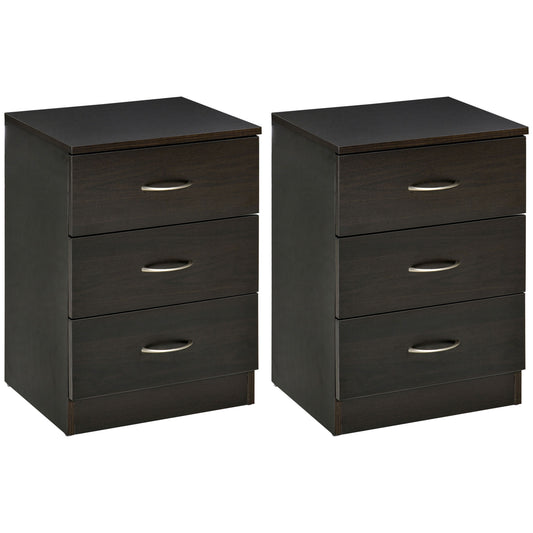 Bedside Table with 3 Drawers, Modern Wood Nightstand, Side Table with Anti-tipping Design for Bedroom, Set of 2, Dark Brown at Gallery Canada