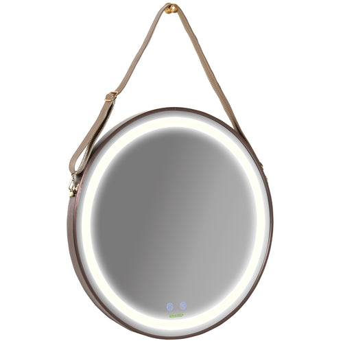 24'' Round Led Bathroom Mirror, Dimmable Anti Fog Wall-Mounted Mirror with 3 Temperature Colors, Plug-in, Rose Gold