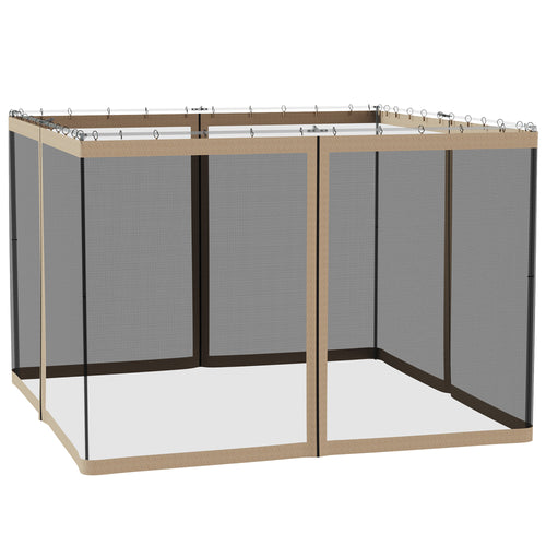 Replacement Mosquito Netting for Gazebo 10' x 10' Black Screen Walls for Canopy with Zippers for Parties and Outdoor Activities, Khaki