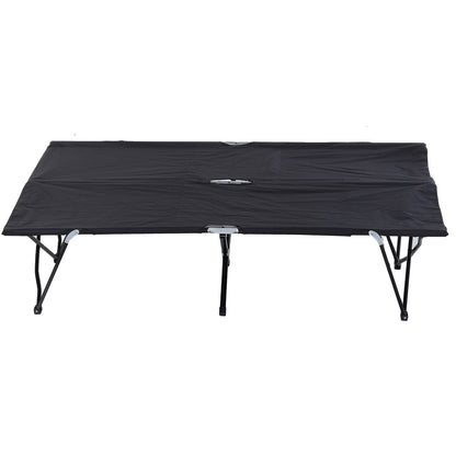 76" Two Person Folding Camping Cot Outdoor Portable Double Cot Wide Military Sleeping Bed w/ Carrying Bag Black at Gallery Canada