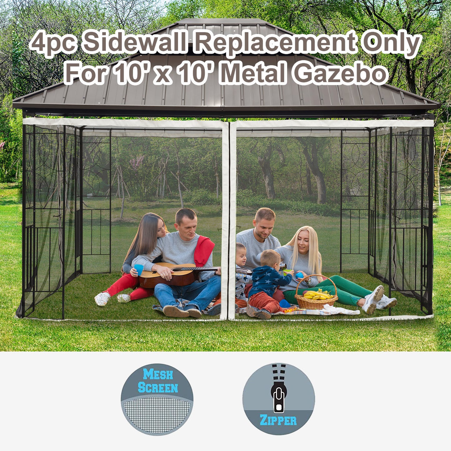 Replacement Mosquito Netting for Gazebo 10' x 10' Black Screen Walls for Canopy with Zippers for Parties and Outdoor Activities, Cream White at Gallery Canada