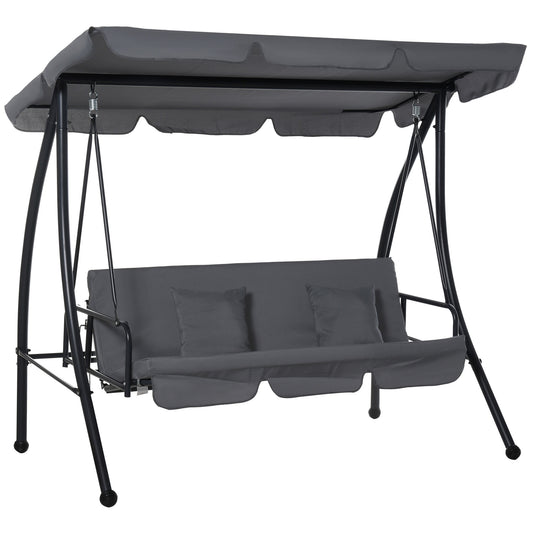 Patio Swing Chair, 3 Person Convertible Hammock, Outdoor Lounge Bed, Cushioned with Tilt Canopy, Dark Grey at Gallery Canada