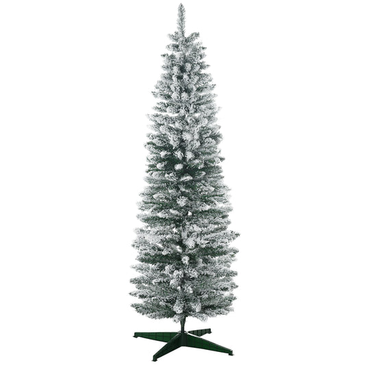 6ft Tall Pencil Artificial Christmas Tree, Holiday Décor with Snow Flocked Branches, Green - Gallery Canada