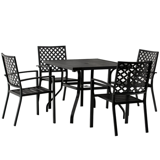 5 PCs Outdoor Patio Dining Set for 4 People with Table Stackable Chairs Steel Frame, Black at Gallery Canada