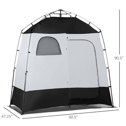 Pop Up Shower Tent, Portable Privacy Shelter for 2 Persons, Changing Room with 2 Windows, 3 Doors, Carrying Bag, Grey and Black at Gallery Canada