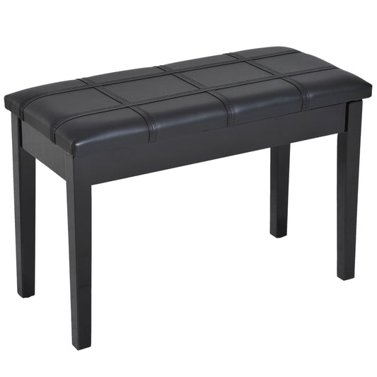 Duet Piano Storage Bench Two Person Professional Padded Keyboard Seat Birchwood with Traditional PU Leather Lift Top Black - Gallery Canada