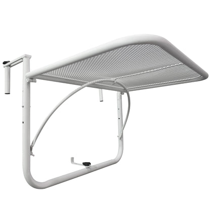 Adjustable Balcony Hanging Railing Table, Metal Mounting Mini Wall Desk Storage Rack, Outdoor Flower Stand Serving Table Rectangle, White at Gallery Canada