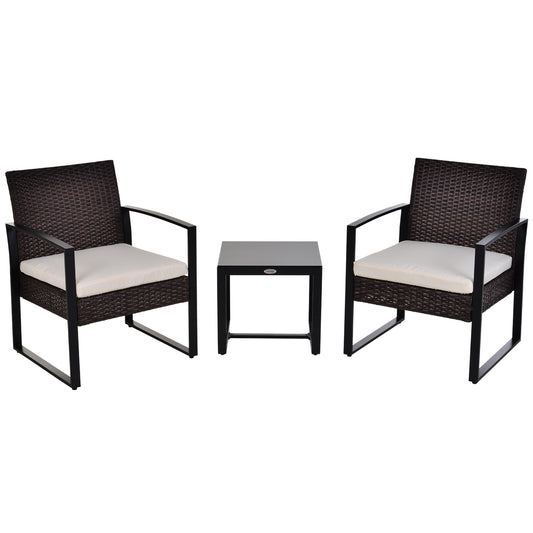 3 Pieces Wicker Bistro Set Rattan Outdoor Furniture Patio Conversation Set Coffee Table Garden Chair with Cushions &; Steel Frame, Cream White at Gallery Canada