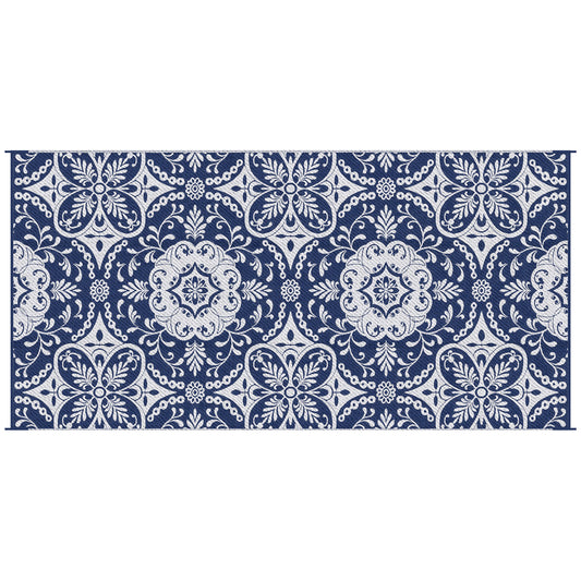 Portable Outdoor Rug with Carry Bag, 9' x 18' Reversible Mat, Waterproof Plastic Straw RV Rug for Backyard, Deck, Picnic, Beach, Camping, Blue &; White Flower at Gallery Canada