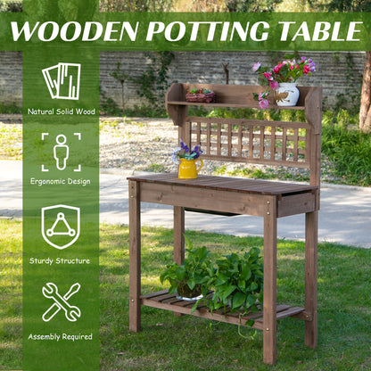 39'' x 18'' x 55'' Wooden Garden Potting Table with Clapboard Plant Work Bench Workstation Outdoor, Brown at Gallery Canada