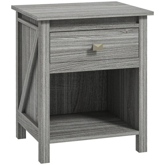 Bedside Table, Farmhouse Nightstand with with Drawer and Storage Shelf, Night Table for Bedroom, Grey at Gallery Canada
