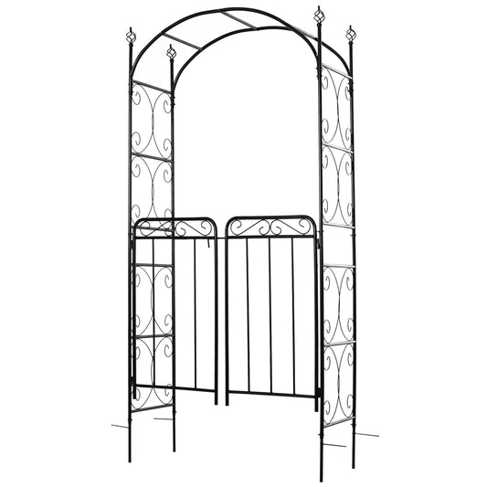 7' Metal Garden Arbor Arch with Scrollwork Doors for Ceremony, Weddings, Party, Backyard, Lawn - Gallery Canada