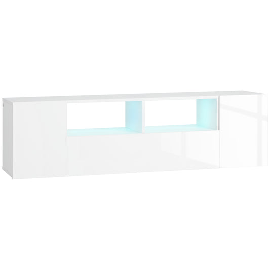 TV Stand for TVs up to 60", TV Unit with LED Lights, Storage Shelves and Cupboards, 53.9" x 13.8" x 16.5", White at Gallery Canada