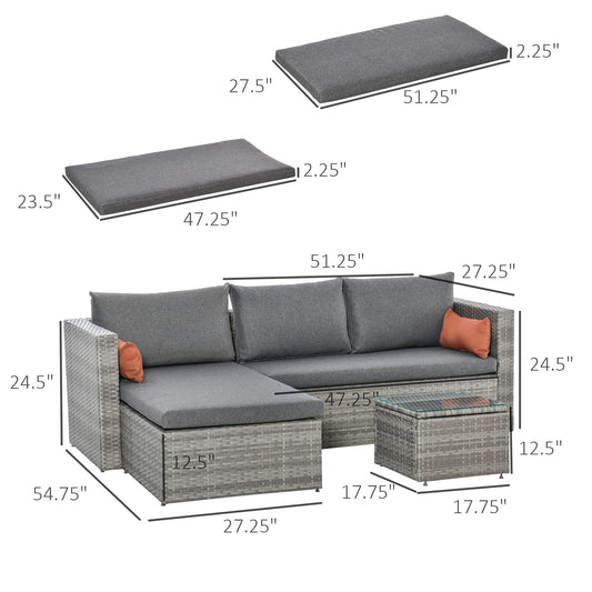 3-Piece Modern Outdoor Patio All-hand Woven Rattan Wicker Furniture Patio Coffee Table Sofa Set - Grey at Gallery Canada