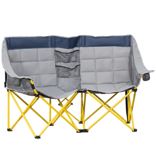 Double Seat Camping Chair Folding Lawn Loveseat w/ Storage Pocket &; Cup Holder Compact and Sturdy in a Bag for Outdoor, Beach, Picnic, Hiking, Travel, Navy Blue at Gallery Canada