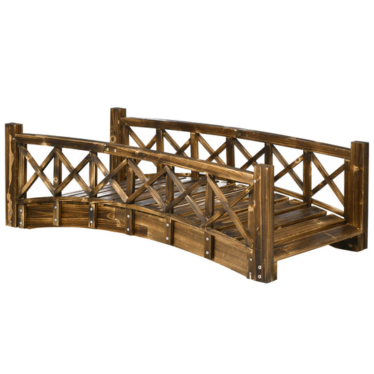 4FT Wooden Garden Bridge, Arc Footbridge with Safety Rails, Outdoor Decorative Landscaping for Pond Backyard Stream, Stained Wood at Gallery Canada