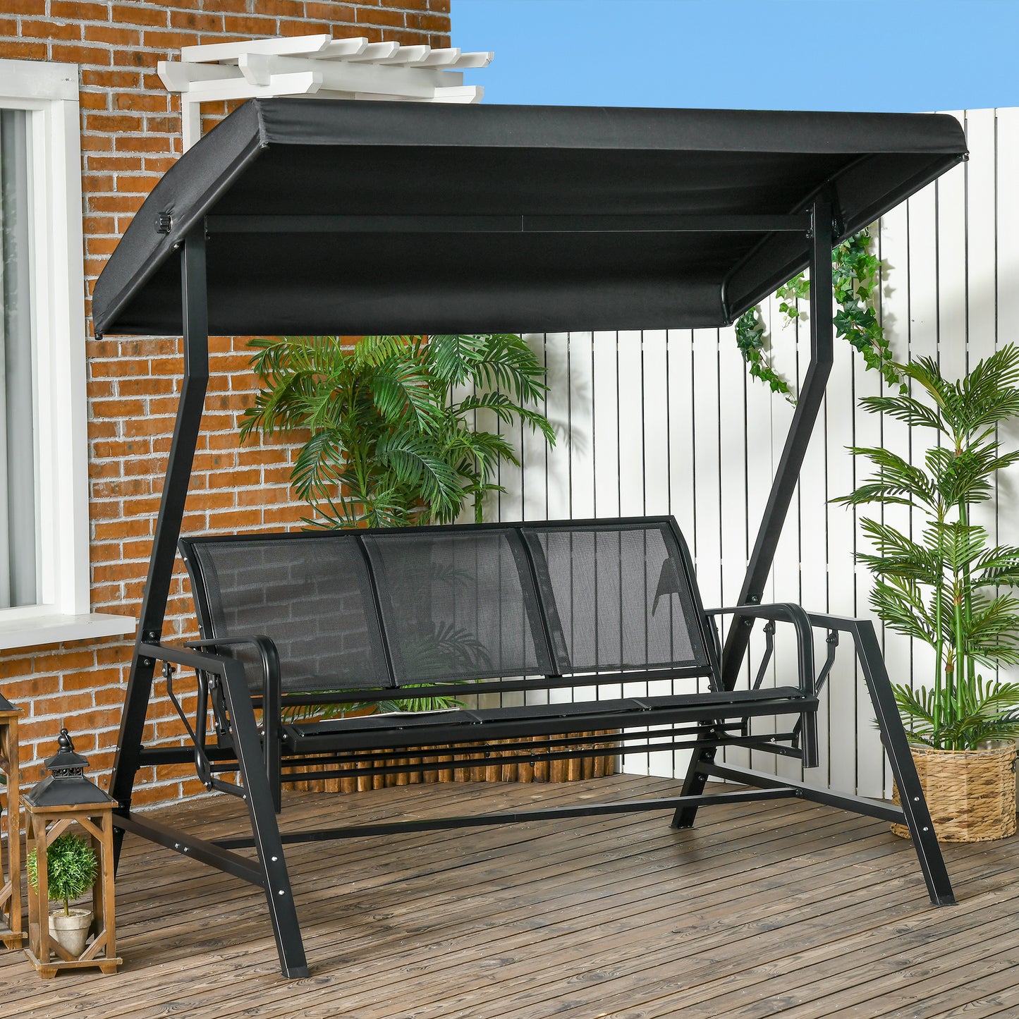 3-Seat Patio Swing Chair, Outdoor Canopy Swing Glider with Adjustable Shade, Mesh Seat and Weather Resistant Steel Frame, for Porch, Garden, Poolside, Backyard at Gallery Canada