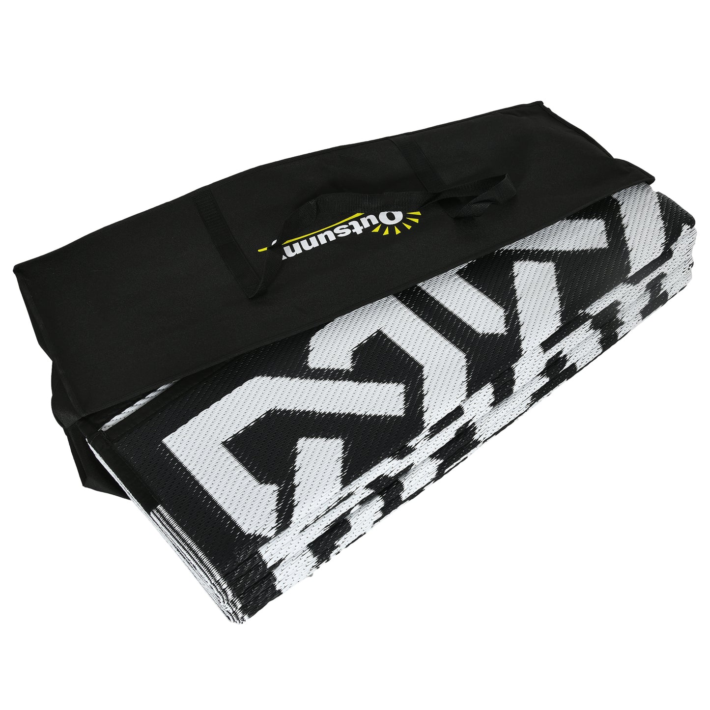 Reversible Outdoor Rug Waterproof Plastic Straw RV Rug with Carry Bag, 9' x 18', Black and White Chain at Gallery Canada