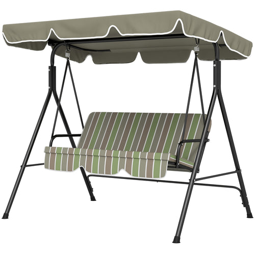 3-Seater Outdoor Porch Swing with Adjustable Canopy, Patio Swing Chair for Garden, Poolside, Backyard, Green and Brown