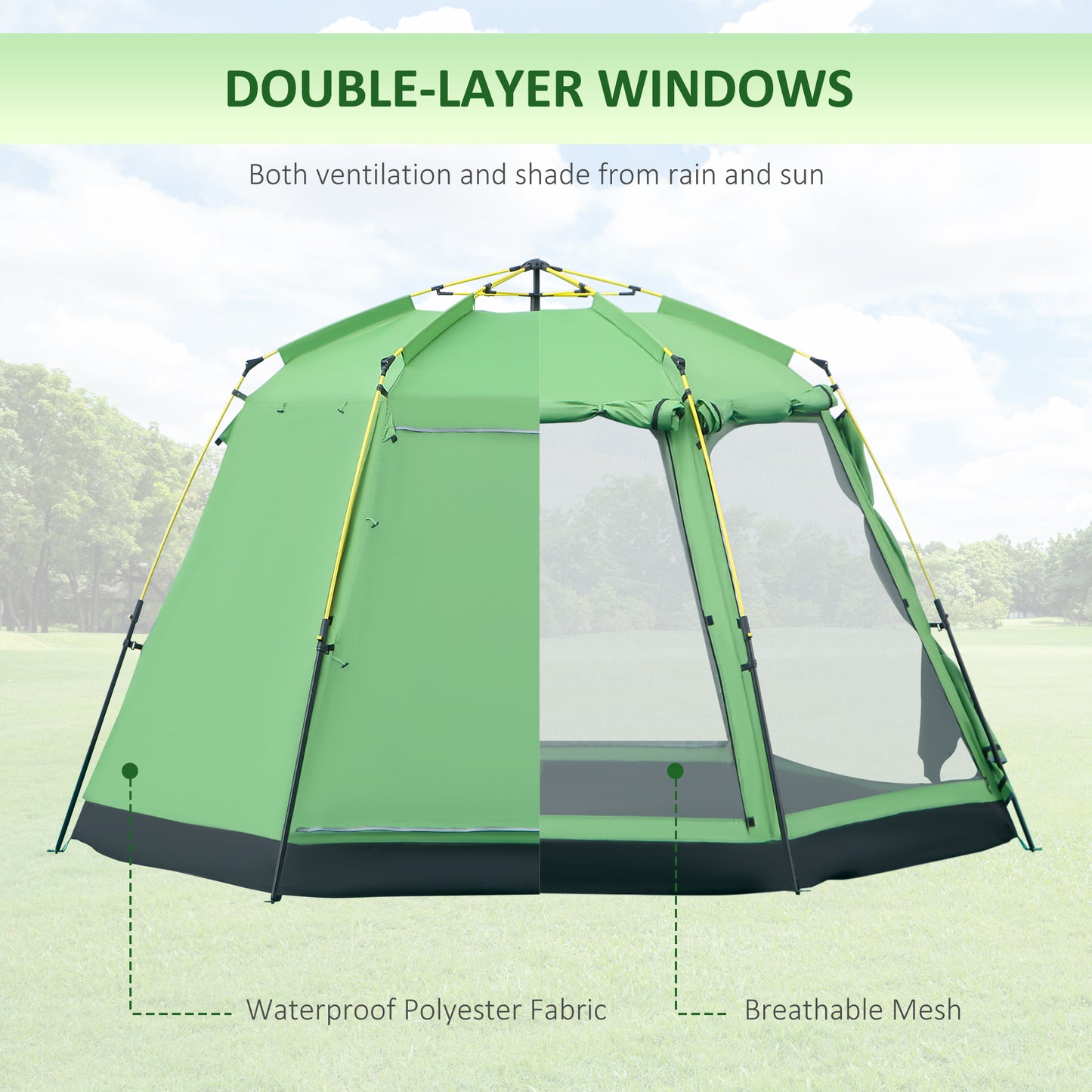 6 People Pop Up Design Camping Tent, 2-Tier Fabric Backpacking Tent with 4 Windows 2 Doors Portable Carry Bag for Fishing Hiking, Green at Gallery Canada