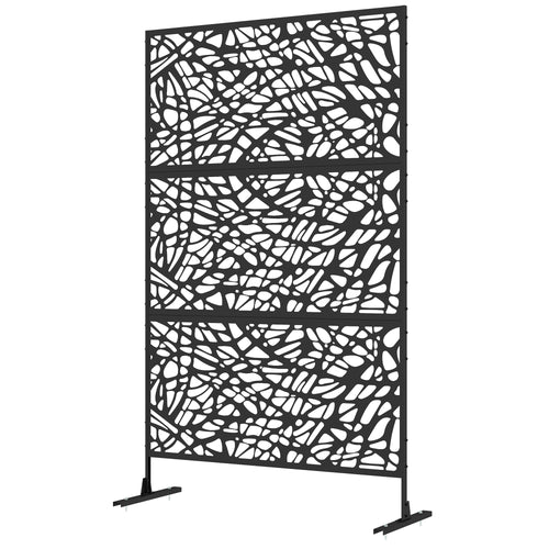 6.5FT Decorative Outdoor Divider, Metal Privacy Screen with Stand, Twisted Line Style, Black