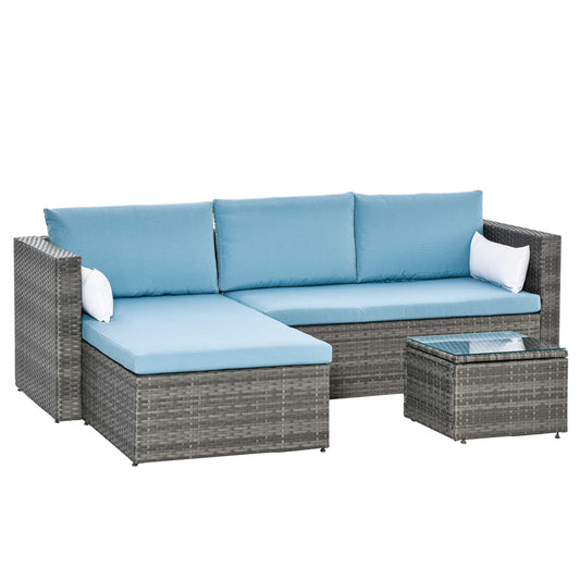 3-Piece Modern Outdoor Patio All-hand Woven Rattan Wicker Furniture Patio Coffee Table Sofa Set - Blue at Gallery Canada