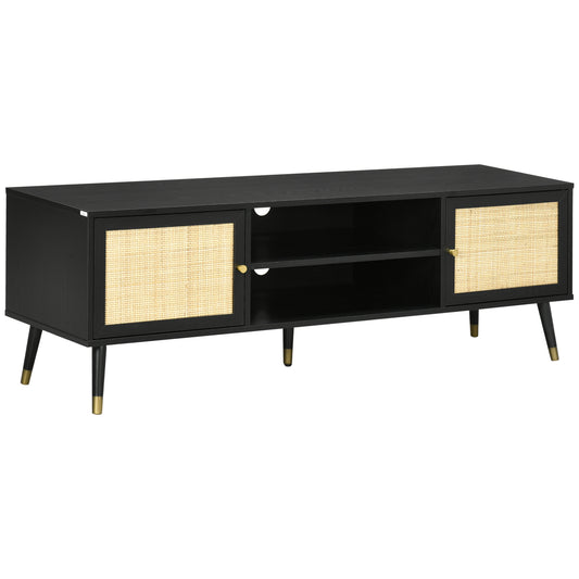 TV Stand with Storage, Rustic TV Console Table for TVs up to 55 Inches, Entertainment Centre with Shelves and Rattan Doors for Living Room at Gallery Canada