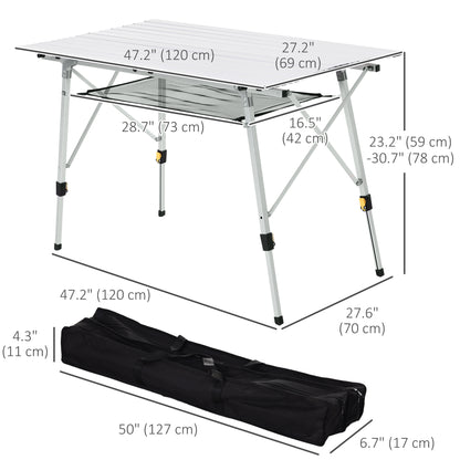 4FT Folding Aluminium Picnic Table Portable Camping BBQ Table Roll Up Top Mesh Layer Rack with Carrying Bag Silver at Gallery Canada