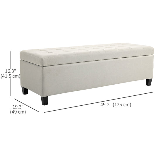 Large 50" Rectangular Storage Ottoman Bench, Tufted Upholstered Linen Fabric Wood Feet Entry Bench, Contemporary Home Decor Beige - Gallery Canada