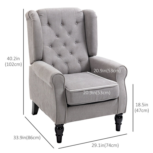 Fabric Accent Chair, Button Tufted Armchair, Modern Living Room Chair, Wingback Chair with Wood Legs, Rolled Arms, Thick Padding for Bedroom, Grey at Gallery Canada