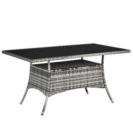 Garden Dining Table, Patio Rattan Dining Table with Glass Top, Storage Shelf for Yard, 59" x 34" x 29", Grey at Gallery Canada