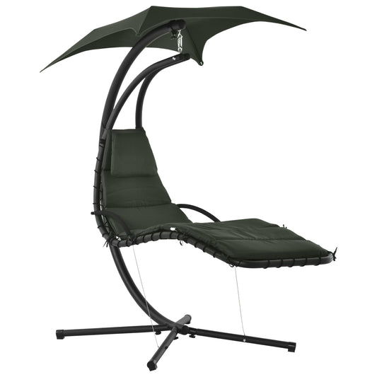 Floating Chaise Lounge Outdoor Porch Swing Chair Hanging Hammock Reclining Seat w/ Arc Stand &; Canopy Umbrella Charcoal Grey at Gallery Canada