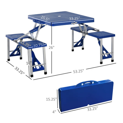 Fold Up Picnic Table Portable Camping Table Foldable Travel Patio, Lawn Garden Table, with 4 Seats Chairs, Umbrella Hole, Aluminum Frame, Blue at Gallery Canada