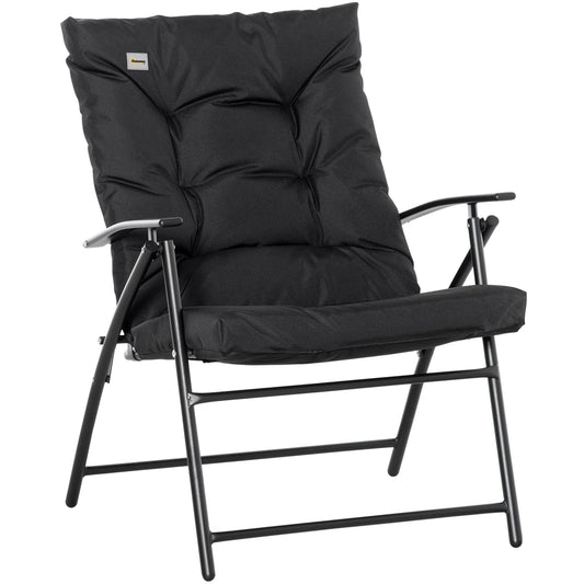 Foldable Lounge Chair, Fabric Upholstered Recliner, Outdoor Lounger with Armrest, Metal Frame Camping Beach Chair for Poolside, Deck, Backyard, Black - Gallery Canada